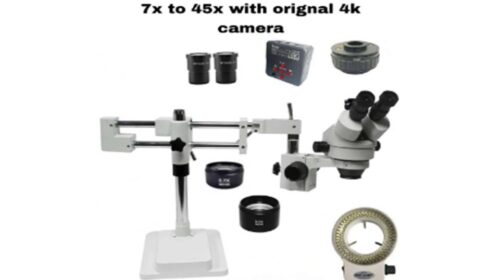 Trinocular Boom stand Microscope with 7X-45X lens and 4K Original Camera